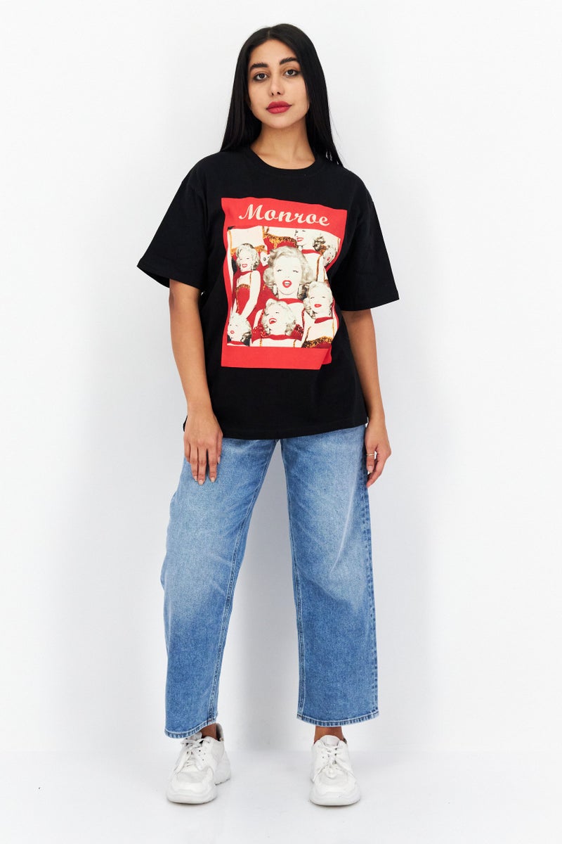 Marilyn Monroe Women Crew Neck Short Sleeves Graphic Print T-Shirt, Black Combo - Image 4